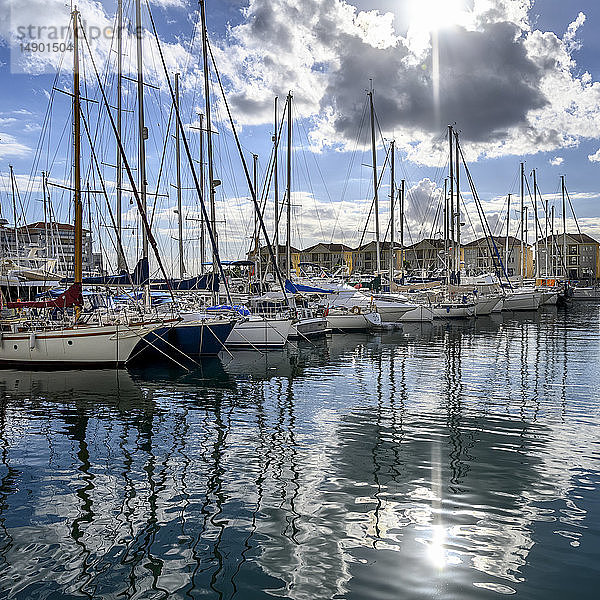 In einem ruhigen Hafen vertäute Segelboote; Gibraltar