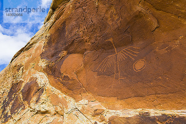 Großes Kranich-Piktogramm der Pueblo-Ureinwohner  etwa 900-1000 Jahre alt  Bears Ears National Monument; Utah  Vereinigte Staaten von Amerika