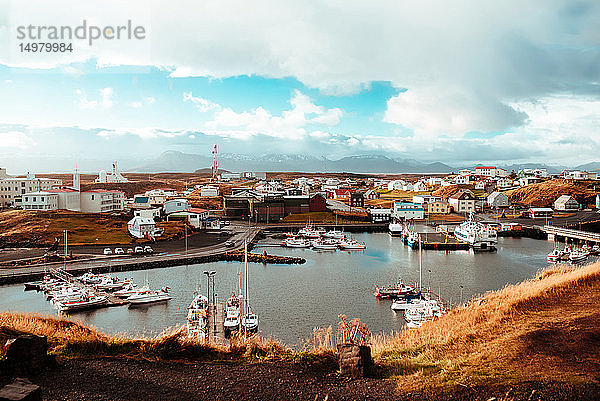 Im Hafen vertäute Boote  Stykkishólmur  Snafellsnes- og Hnappadalssysla  Island