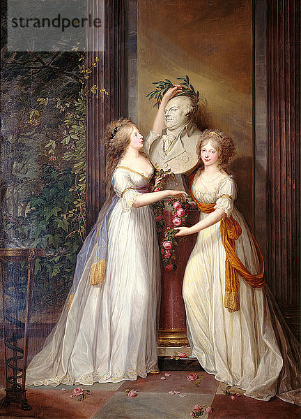 Die Prinzessinnen Louise und Frederica von Preußen krönen die Büste von Friedrich Wilhelm II.  1795. Schöpfer: Weitsch  Friedrich Georg (1758-1828).