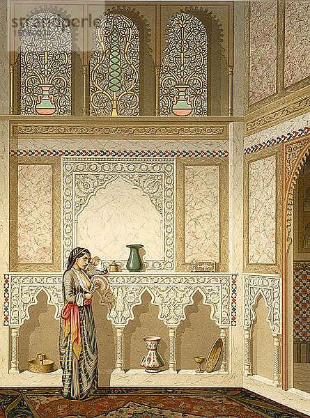 Kairo: Innenansicht des Wohnhauses von Sidi Youssef Adami  Verlag. 1877. Schöpfer: Emile Prisse d'Avennes (1807-79).