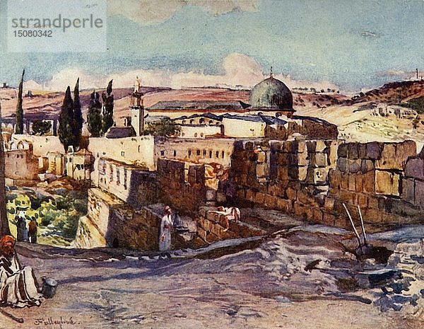 Die Moschee von El Aksa von der Innenseite der Südmauer Jerusalems   1902. Schöpfer: John Fulleylove.