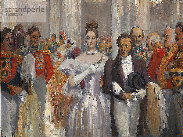 Alexander Puschkin mit seiner Frau auf dem Ball. Schöpfer: Uljanow  Nikolai Pawlowitsch (1875-1949).