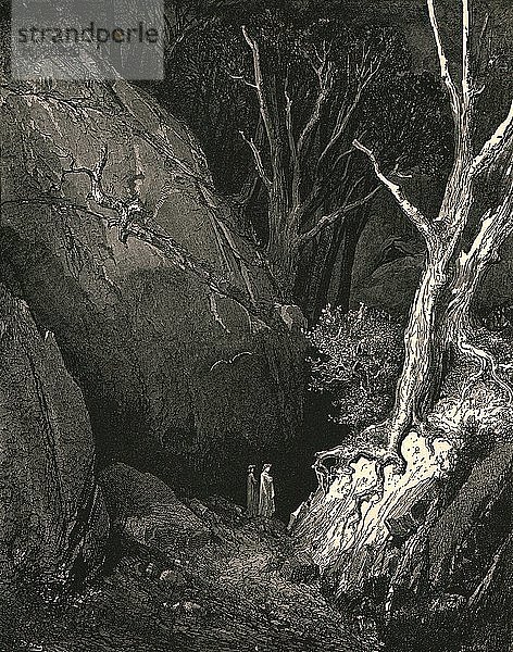 Vorwärts zog er  ich verfolgte seine Schritte   um 1890. Schöpfer: Gustave Doré.