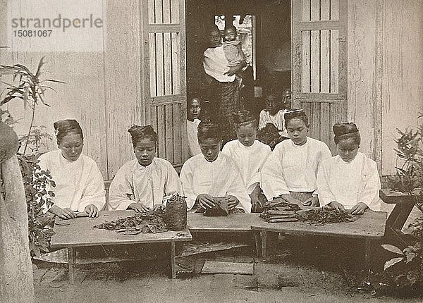 Birmesische Zigarrenhersteller   1900. Schöpfer: Unbekannt.