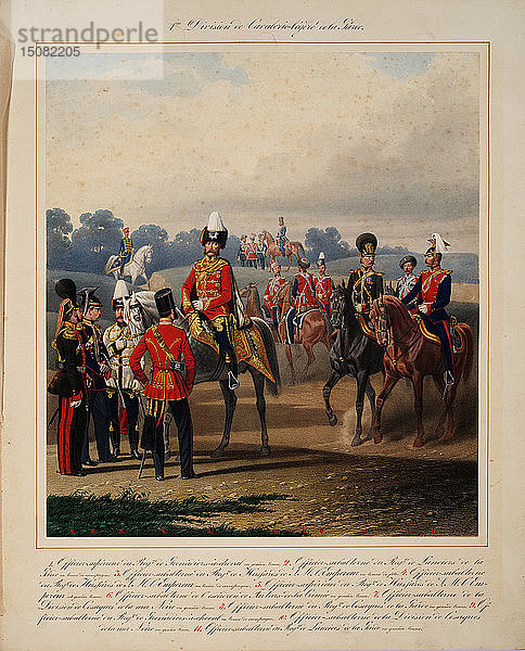 Erste Division der leichten Kavallerie der Garde  1867. Künstler: Piratski  Karl Karlovich (1813-1889)