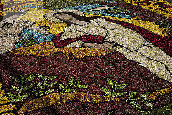 Surco Blumenteppich in der Karwoche  Lima  Peru  2015. Schöpfer: Luis Rosendo.