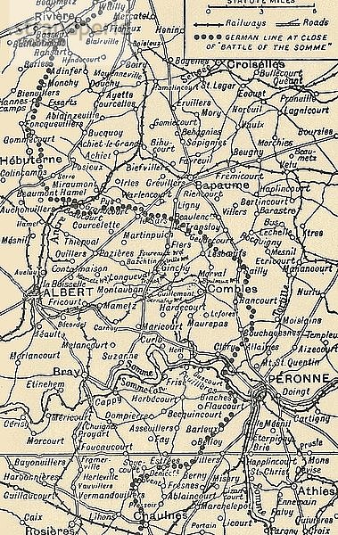 Karte zur Veranschaulichung der Schlacht an der Somme   (1919). Schöpfer: George Philip & Son Ltd.