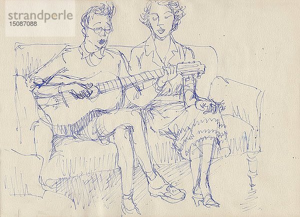 Ehepaar mit Gitarre  um 1950. Schöpfer: Shirley Markham.
