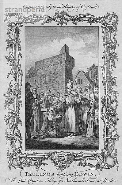Paulinus bei der Taufe von Edwin  dem ersten christlichen König von Northumberland  in York   1773. Schöpfer: William Walker.