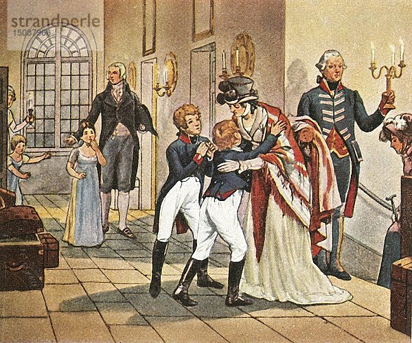 Erstes Treffen von Königin Louise und ihren Kindern nach der Schlacht von Jena  18. Oktober 1806  (1936). Schöpfer: Unbekannt.