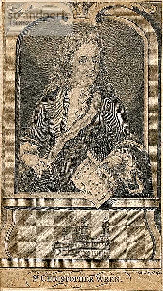 Sir Christopher Wren   (Mitte 18. Jahrhundert). Schöpfer: B. Cole.