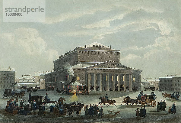Das kaiserliche Bolschoi-Kamenny-Theater in Sankt Petersburg  Ende der 1840er Jahre. Schöpfer: Diez  Samuel Friedrich (1803-1873).