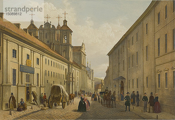 Dominikonu-Straße und Institut für Adelige in Vilnius  um 1850.