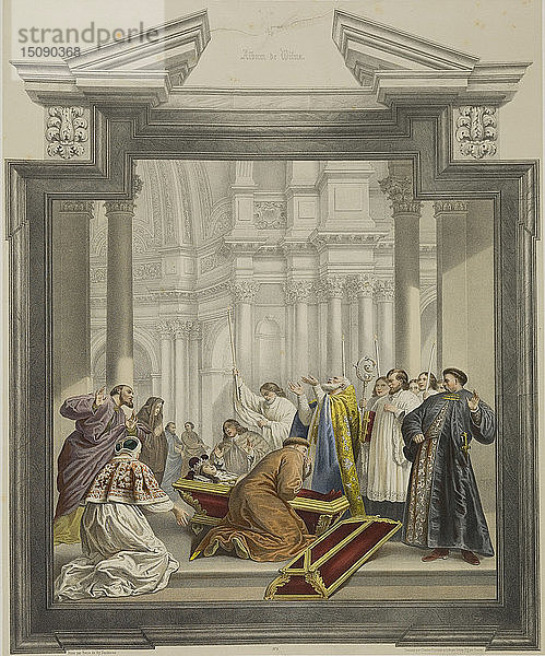 Die Öffnung des Sarges von St. Kasimir. Wandmalerei von Michelangelo Palloni in der Kapelle von Sa