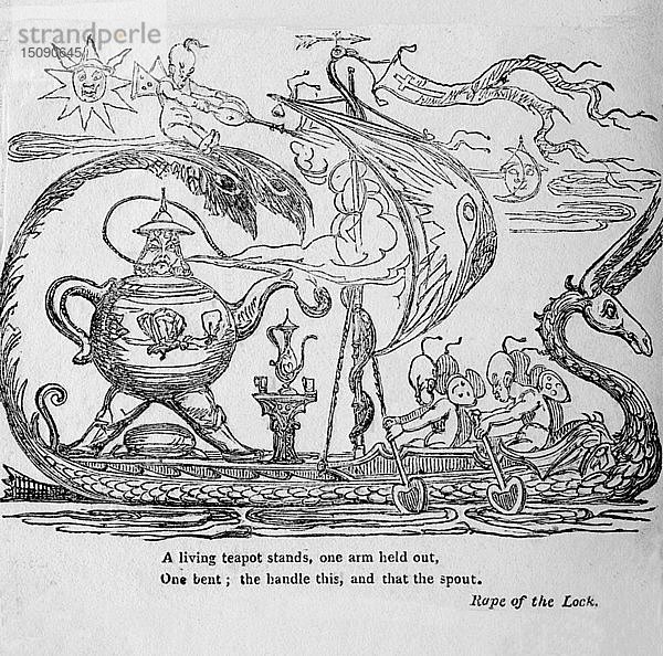 Eine lebende Teekanne steht  einen Arm ausgestreckt  einen gebogen  den Henkel hier  den Ausguss dort   um 1820. Schöpfer: Unbekannt.