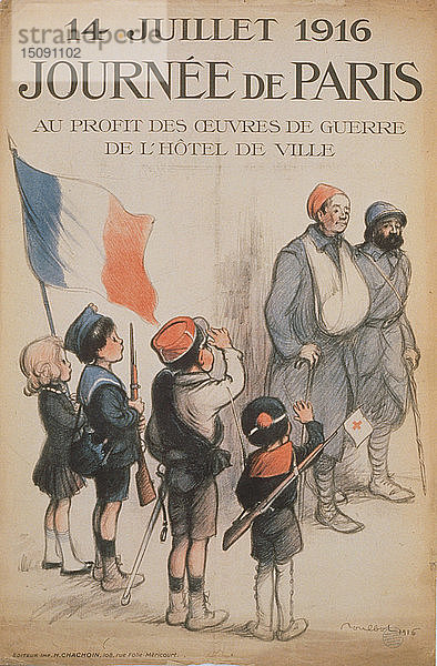 Pariser Jahrestagung. 14 Juillet 1916  1916. Künstler: Poulbot  Francisque (1879-1946)