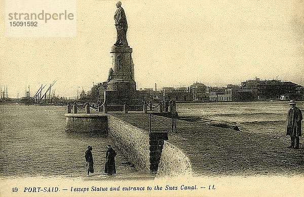 Port Said. - Lesseps-Statue und Eingang zum Suez-Kanal - LL   ca. 1918-c1939. Schöpfer: Unbekannt.