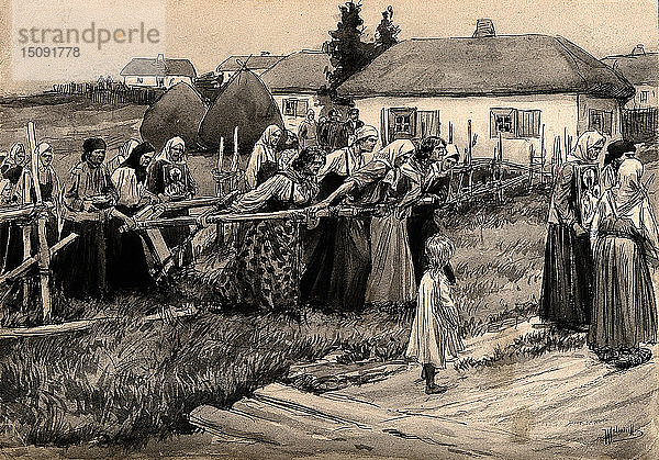 Eine religiöse Cholera-Prozession im ländlichen Russland (aus der Serie der Aquarelle Russische Revolution)  Künstler: Vladimirov  Iwan Alexejewitsch (1869-1947)