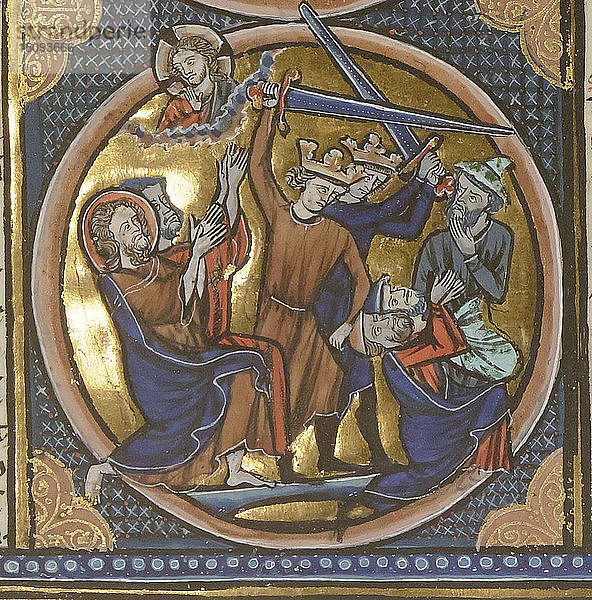 Hinrichtung von Juden. Miniatur aus Emblèmes bibliques  ca. 1220-1230. Schöpfer: Anonym.