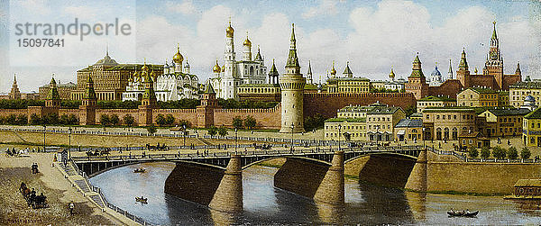 Blick auf den Kreml von der Moskworezkij-Brücke aus. Künstler: Jeschtschagin  Pjotr Petrowitsch (1836-1886)