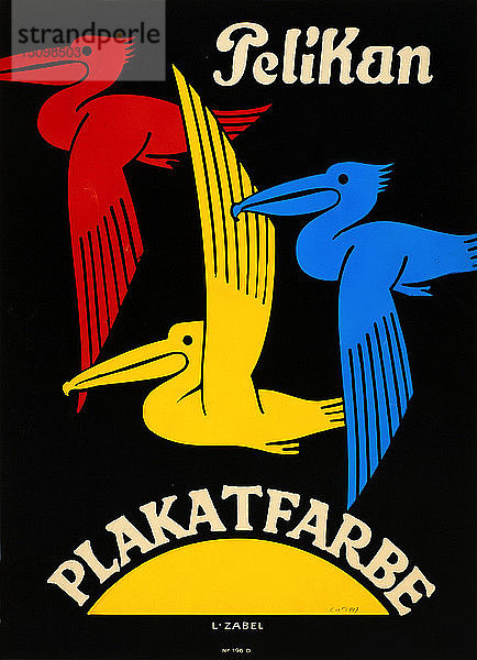 Pelikan-Plakat in Farbe  1920-1925. Schöpfer: Zabel  Lucian (1893-1936).