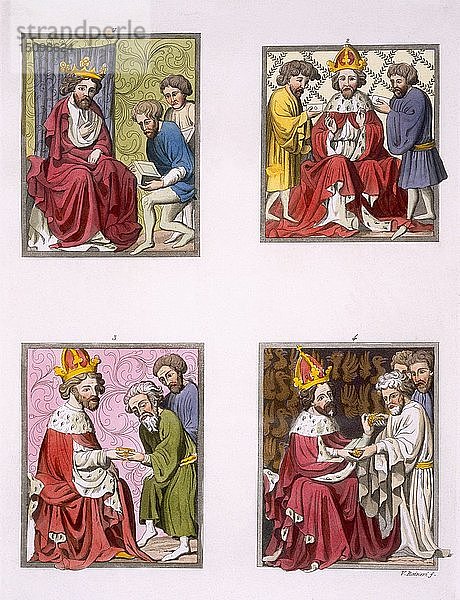 Verschiedene Rituale im Zusammenhang mit dem Geldwesen in der Zeit Maximilians I.  um 1800-18. Schöpfer: Vittorio Raineri (19. Jahrhundert).