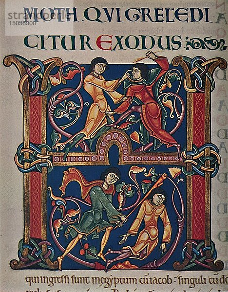 Initiale aus der Winchester-Bibel  um 1150 n. Chr.  (um 1950). Schöpfer: Meister der springenden Figuren.
