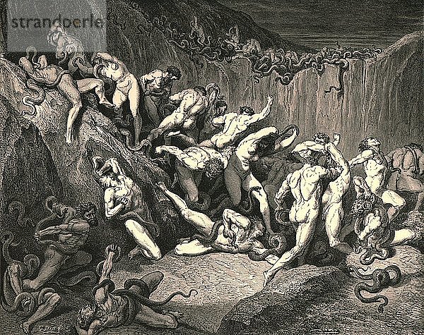 Inmitten dieses schrecklichen Überflusses an Leid liefen nackte Geister  die von schrecklicher Angst beflügelt waren   um 1890. Schöpfer: Gustave Doré.