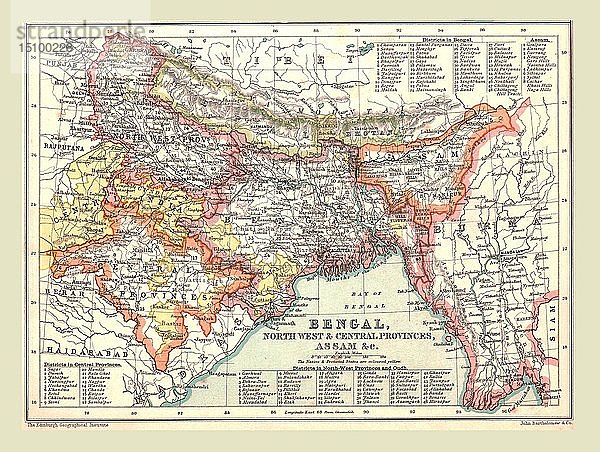 Karte von Bengalen  den Nordwest- und Zentralprovinzen und Assam  1902. Schöpfer: Unbekannt.