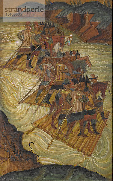 Die Überquerung des Flusses. Künstler: Stelletsky  Dmitri Semjonowitsch (1875-1947)