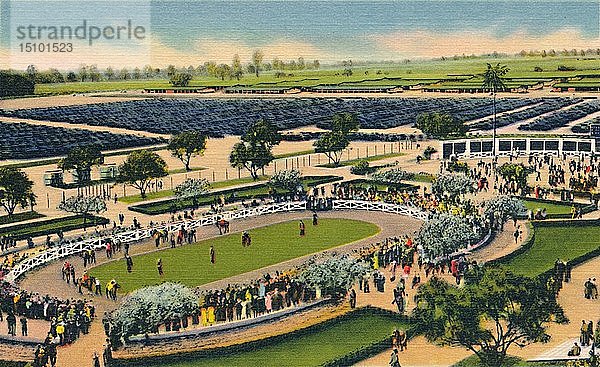 Der Paddock in Santa Anita  Los Angeles Turf Club  Arcadia  Kalifornien  1930er Jahre. Schöpfer: Unbekannt.