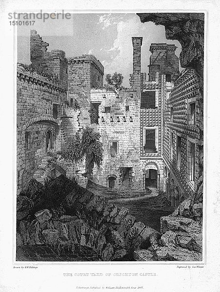 Der Innenhof von Schloss Crichton   um 1847. Schöpfer: George Winter.