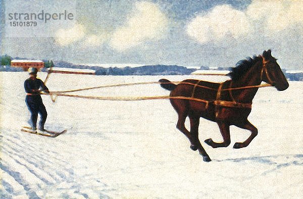 Skijöring in Schweden  um 1928. Schöpfer: Unbekannt.
