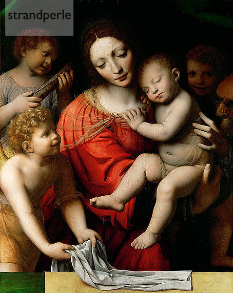 Madonna und schlafendes Kind mit drei Engeln  erste Hälfte des 16. Jahrhunderts.
