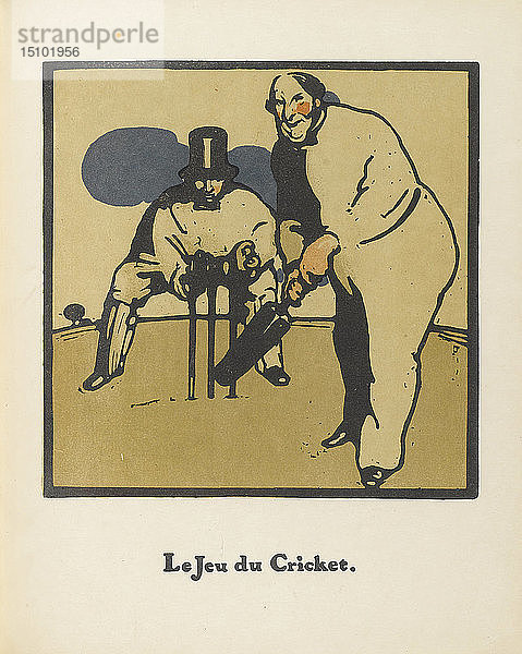 Kricketspiel. Aus Almanach de Douze Sports  1898. Künstler: Nicholson  Sir William (1872-1949)