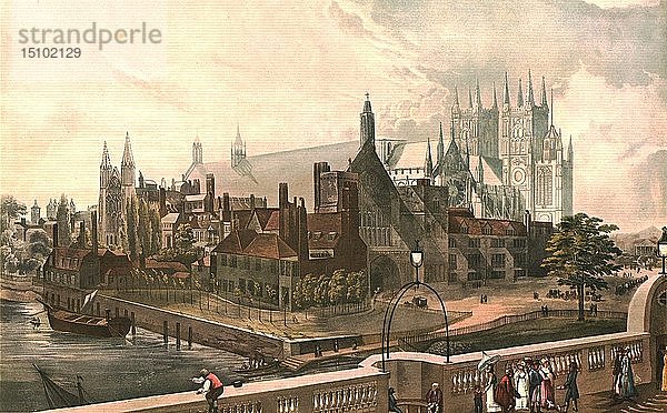 Westminster Hall und Abtei  um 1819. Nach J. Gendall Schöpfer: Daniel Havell.