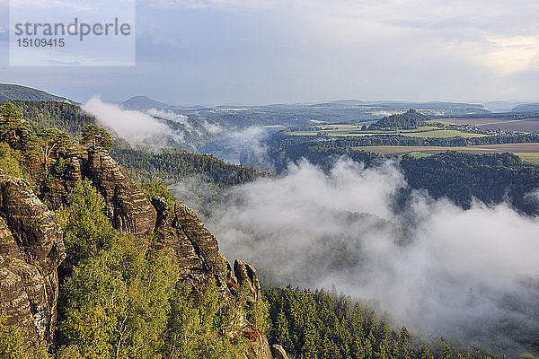 Deutschland  Sachsen  Elbsandsteingebirge  Blick vom Aussichtspunkt Schrammsteine auf die Elbe und das Elbtal