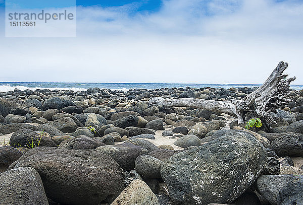 Hawaii  Insel Molokai  Halwa-Bucht  riesige Steine am Strand von Halawa