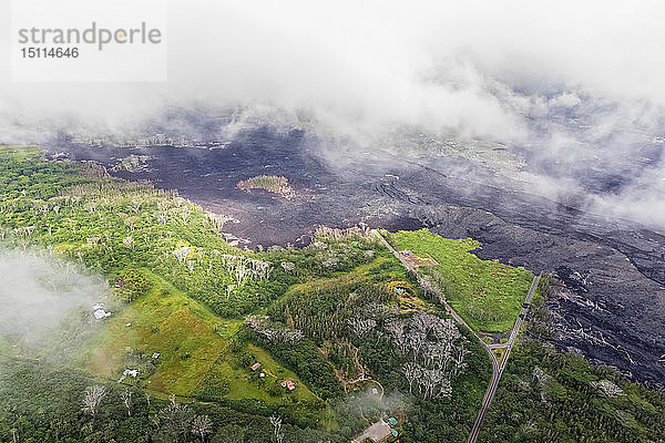 USA  Hawaii  Big Island  Luftaufnahme der Auswirkungen des Vulkanausbruchs im Jahr 2018