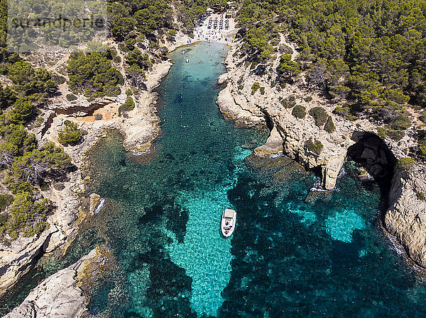 Spanien  Mallorca  Luftaufnahme der Bucht Cala Falco und Cala Bella Donna