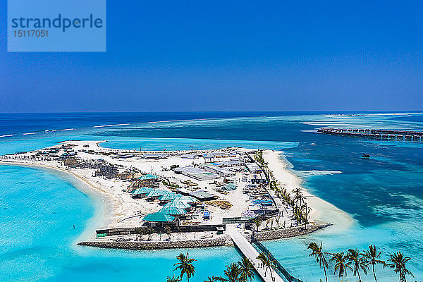 Luftaufnahme der Baustelle  Wasserbungalows  Süd Male Atoll  Malediven