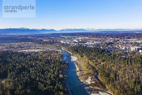 Luftaufnahme von Geretsried  Naturschutzgebiet Isarauen  Oberbayern  Deutschland