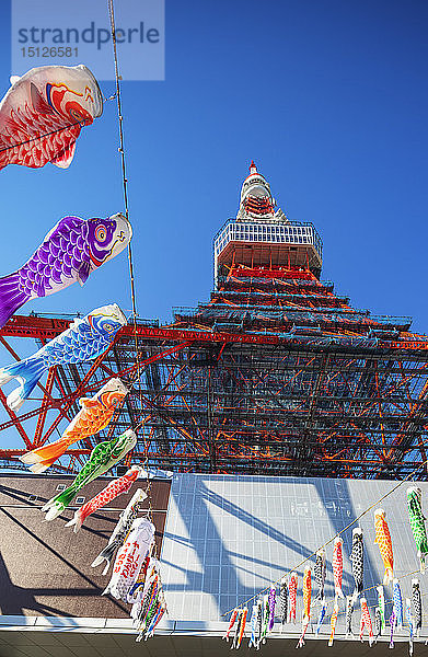 Koi nobori-Drachen  Tokio-Turm  Roppongi  Tokio  Japan  Asien
