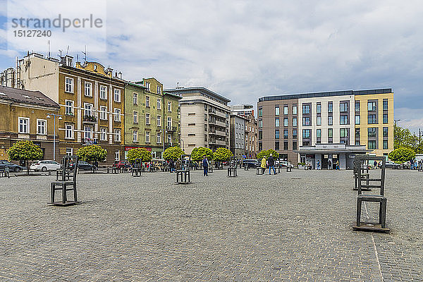 Heldenplatz im ehemaligen historischen jüdischen Ghetto in Podgorze  Krakau  Polen  Europa