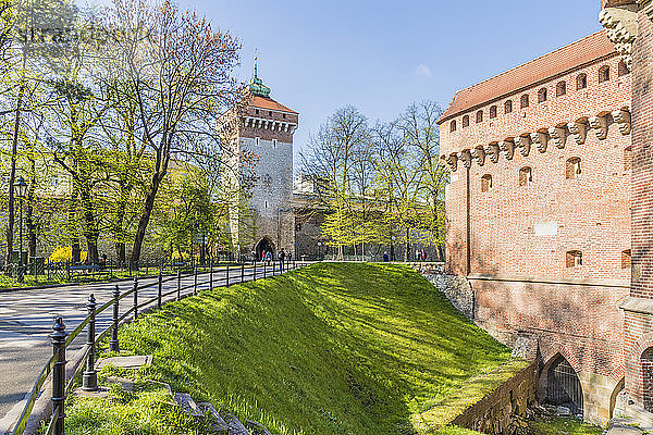 Die Barbakane in der mittelalterlichen Altstadt  UNESCO-Weltkulturerbe  Krakau  Polen  Europa