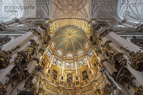 Verzierte Decken mit Kuppel im Inneren der Kathedrale von Granada  Granada  Andalusien  Spanien  Europa