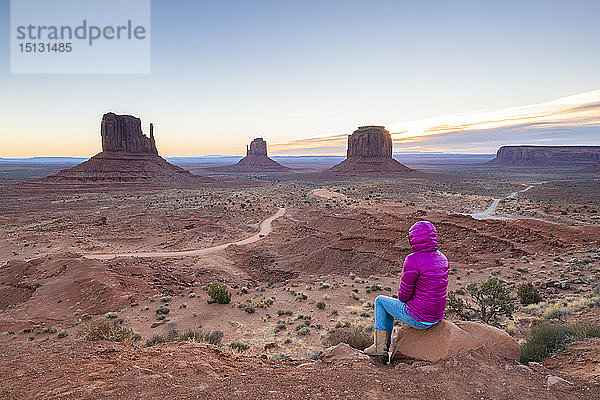 Sandsteinfelsen im Monument Valley Navajo Tribal Park an der Grenze zwischen Arizona und Utah  Vereinigte Staaten von Amerika  Nordamerika