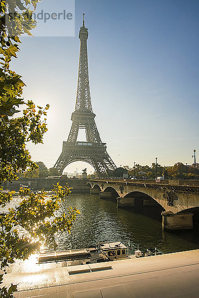 Eiffelturm am frühen Morgen  von der anderen Seite der Seine aus gesehen  Paris  Frankreich  Europa