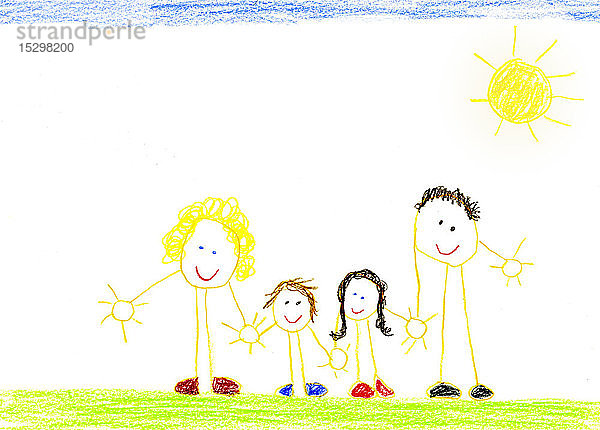Kinderzeichnung einer glücklichen Familie